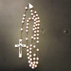 VTG 1955 Era Rosary Beads/Cross Pink w/Case MCM Made in Italy Religious Devotion